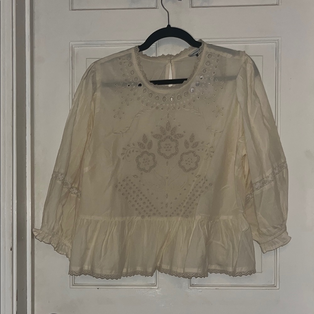 American Eagle Outfitters Cream Puff Sleeve Blouse